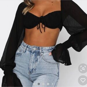 White Fox Boutique Black Sheer Sleeve Crop Top